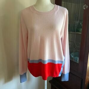 J Crew Cashmere Sweater Size L Pink Color Block Side Button Women Soft Girl